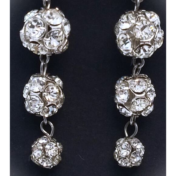 Vintage Disco Ball Earrings Pierced Stud Sparkle Crystal Clear Rhinestone Dangle - Picture 5 of 10